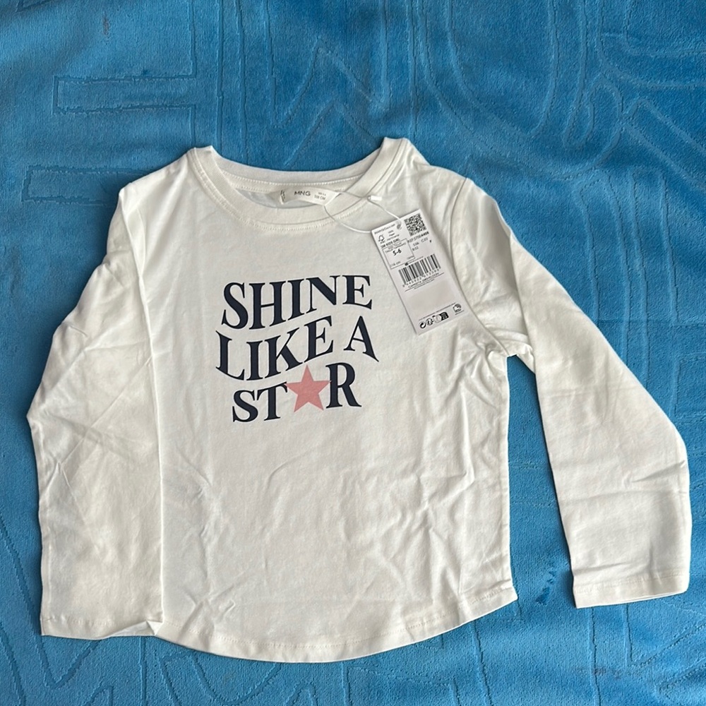 Mango Kids Long Sleeve Tee - White with Black and Pink - Picture 2 of 3